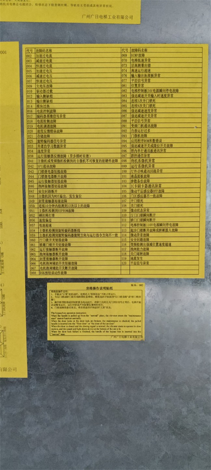 广日和日立电梯故障码